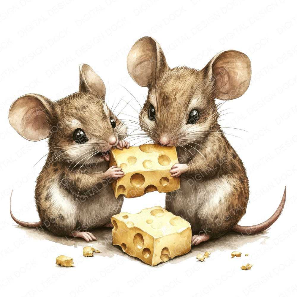Mouse Family Cheese fussy cut sheet in US Letter format showing all 12 designs on one printable page