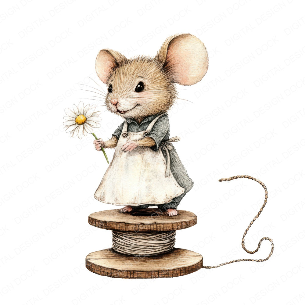 Mouse on Thread Spool fussy cut sheet in A4 format showing all 12 designs on one printable page