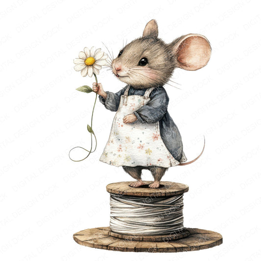 Mouse on Thread Spool fussy cut sheet in US Letter format showing all 12 designs on one printable page