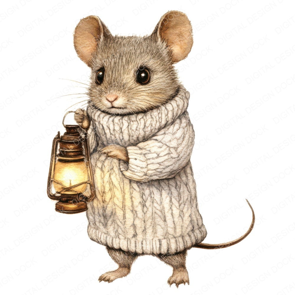 Mouse with Lantern fussy cut sheet in A4 format showing all 12 designs on one printable page