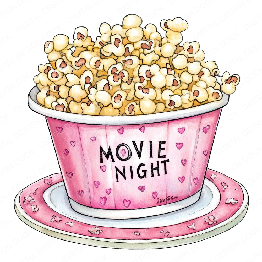Movie Night Popcorn fussy cut sheet in US Letter format showing all 12 designs on one printable page