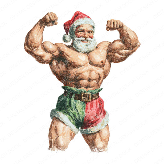 Muscle Man Father Christmas fussy cut sheet in A4 format showing all 12 designs on one printable page