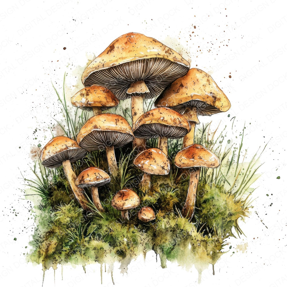 Mushroom Forest fussy cut sheet in A4 format showing all 12 designs on one printable page