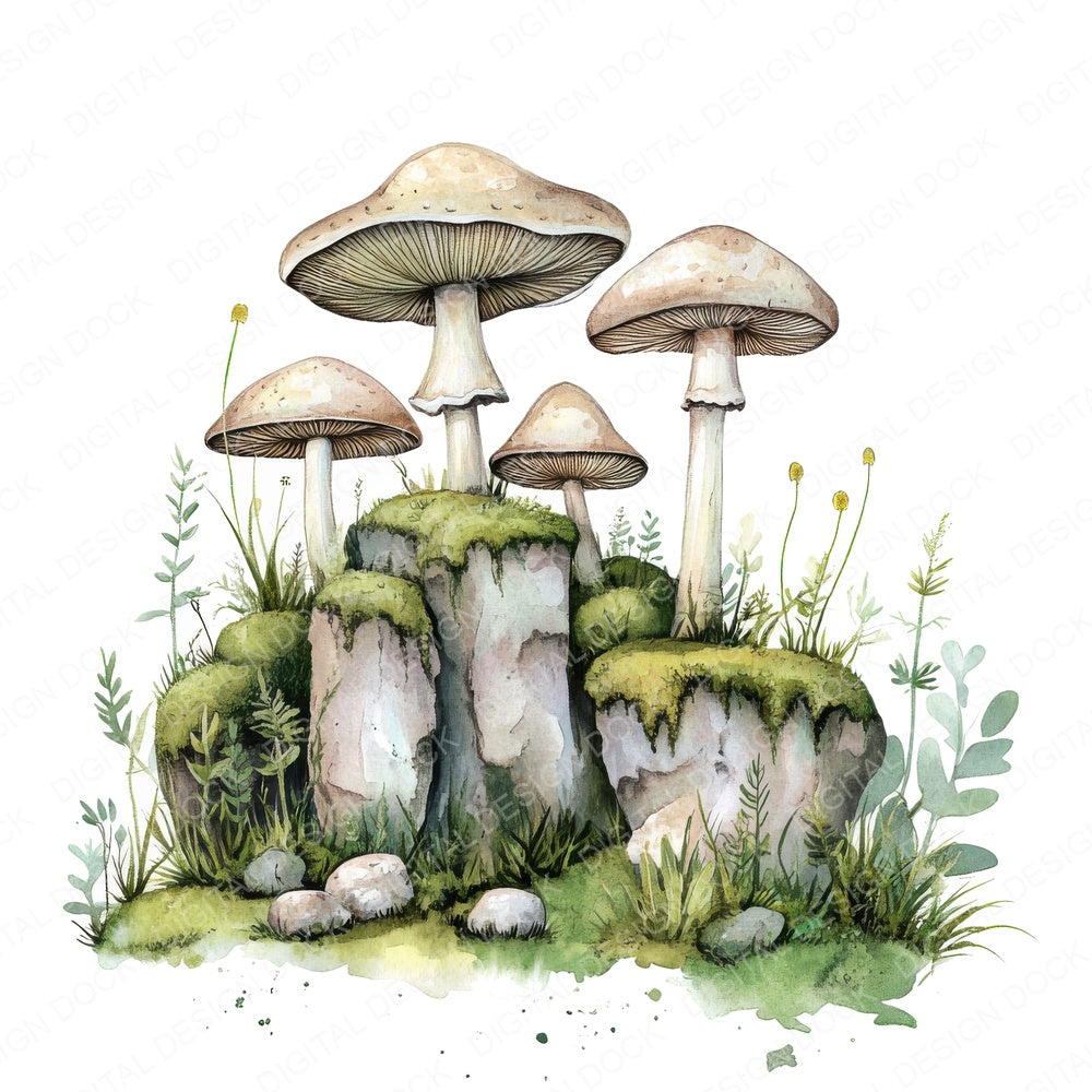 Mushroom Forest fussy cut sheet in US Letter format showing all 12 designs on one printable page