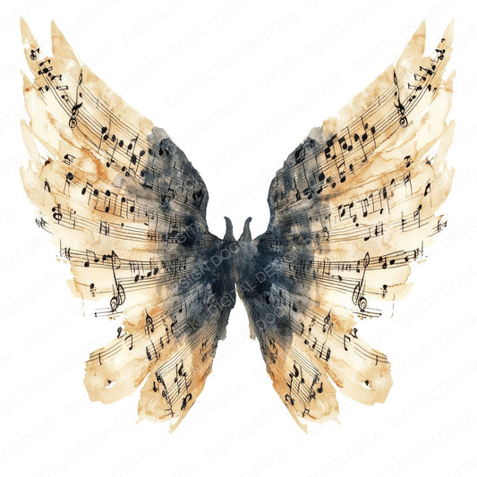 Music Note Angel Wings fussy cut sheet in A4 format showing all 12 designs on one printable page