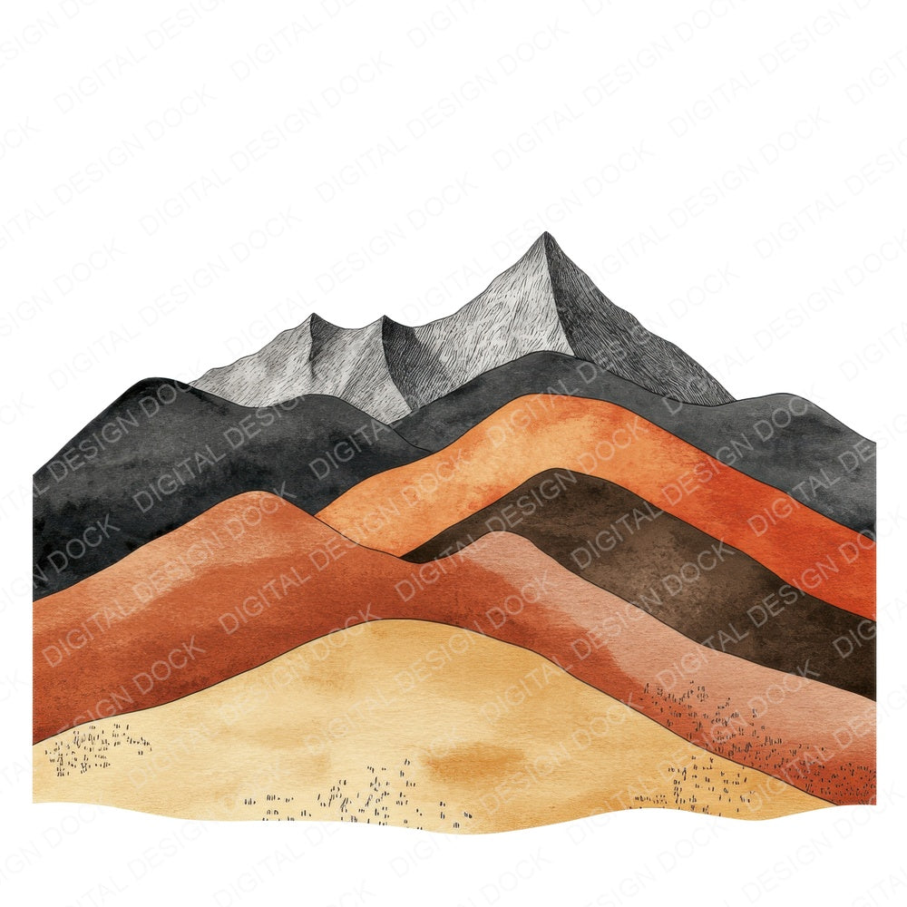 Muted Mountain Landscape fussy cut sheet in A4 format showing all 12 designs on one printable page