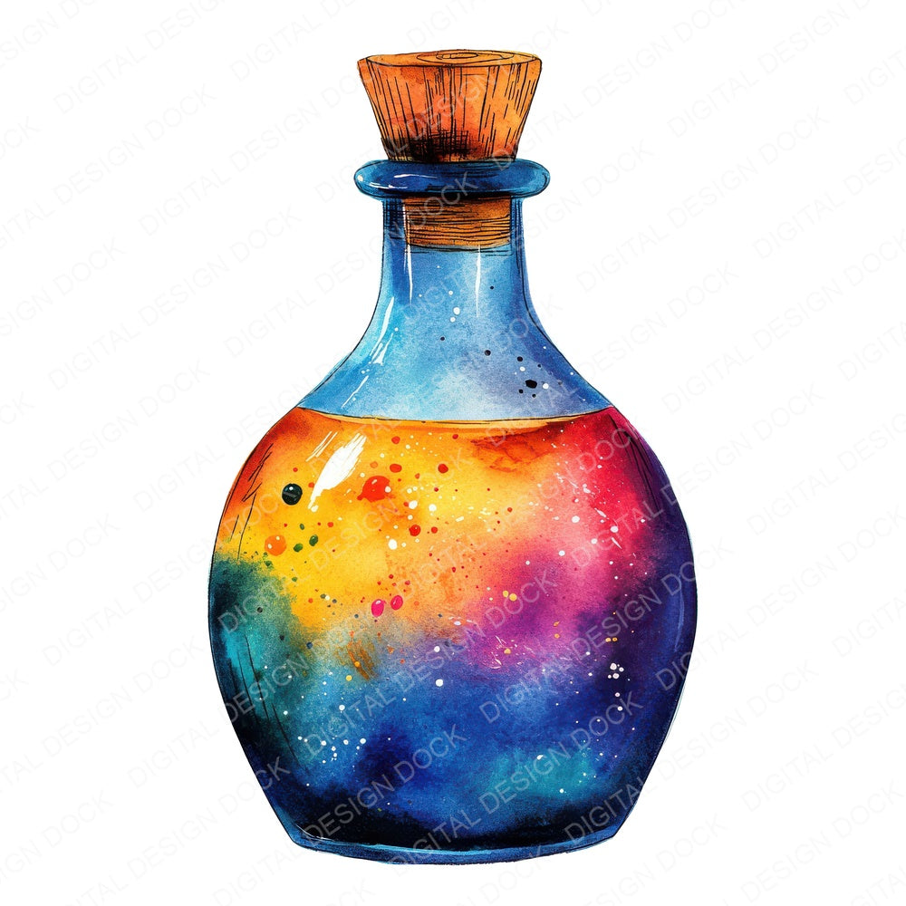 Mysterious Potion Bottle fussy cut sheet in A4 format showing all 12 designs on one printable page
