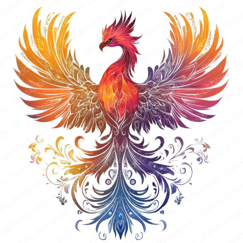 Mythical Phoenix fussy cut sheet in A4 format showing all 12 designs on one printable page
