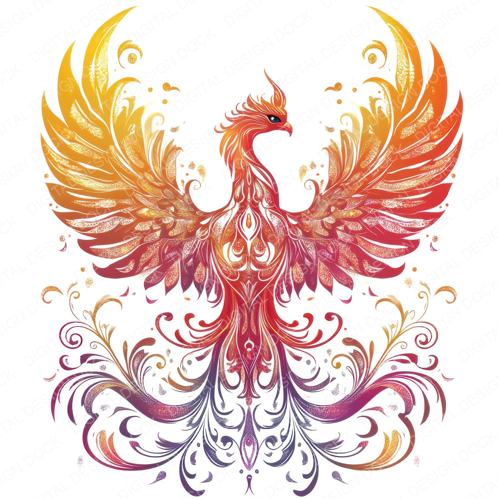 Mythical Phoenix fussy cut sheet in US Letter format showing all 12 designs on one printable page