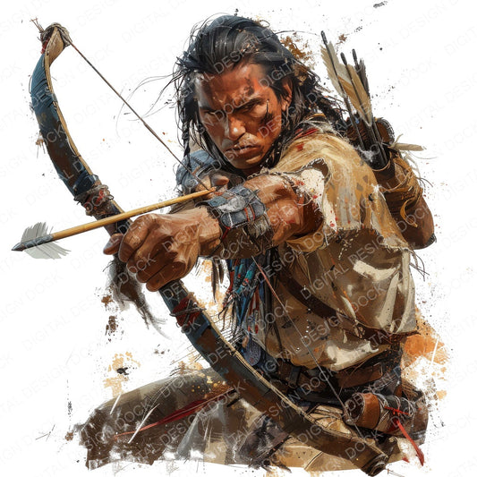 Native American Hunter fussy cut sheet in A4 format showing all 12 designs on one printable page