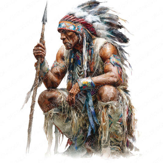Native American Man in Traditional Dress Clipart Set (DDD012257)