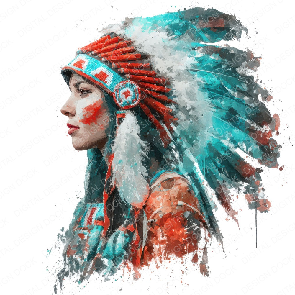 Native American Watercolour Portrait fussy cut sheet in A4 format showing all 12 designs on one printable page