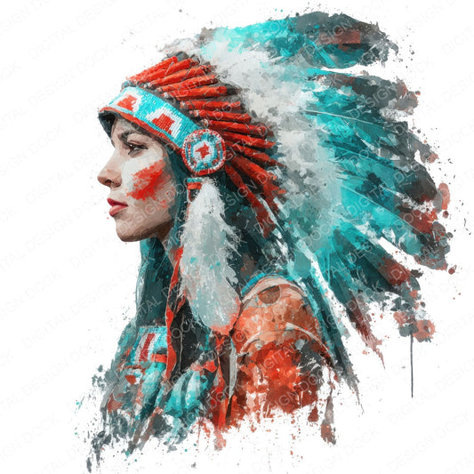 Native American Watercolour Portrait fussy cut sheet in A4 format showing all 12 designs on one printable page