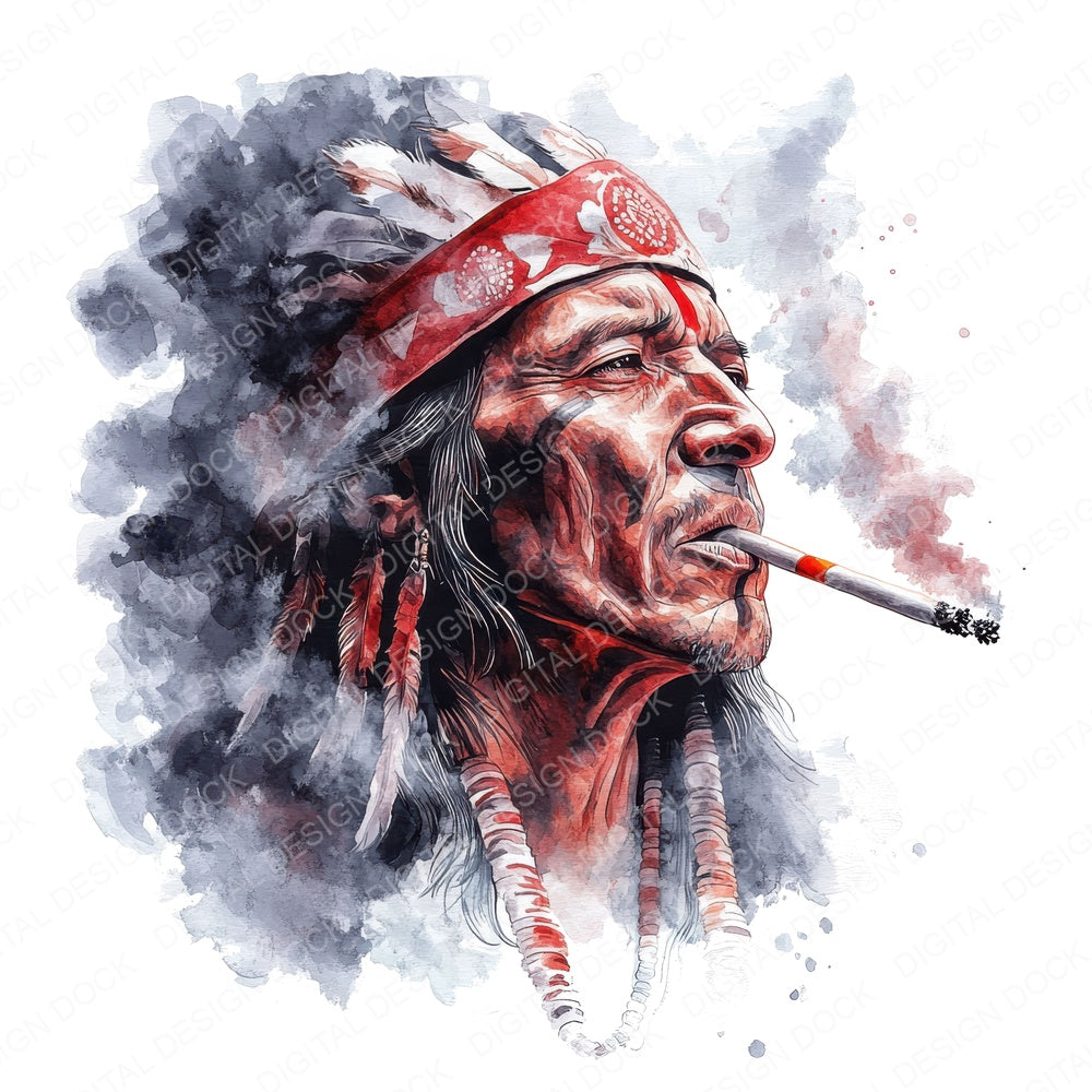 Native Indian Man Smoking fussy cut sheet in A4 format showing all 12 designs on one printable page