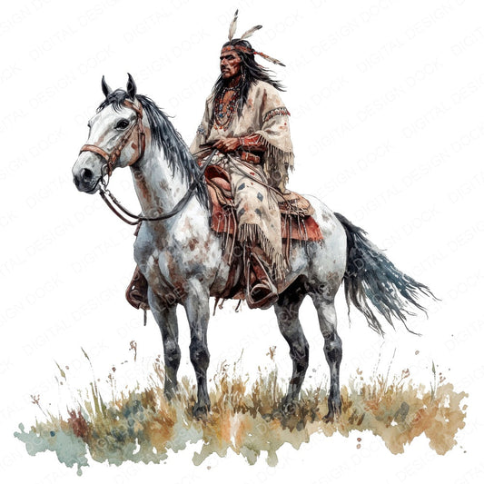 Native Indian Man on Horse fussy cut sheet in A4 format showing all 12 designs on one printable page
