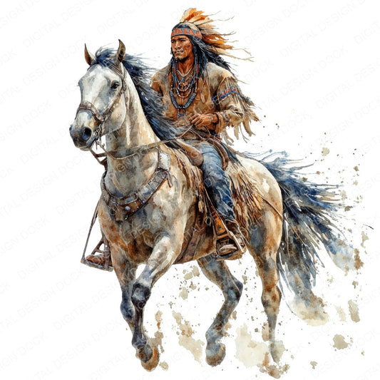 Native Indian Man on Horse fussy cut sheet in US Letter format showing all 12 designs on one printable page