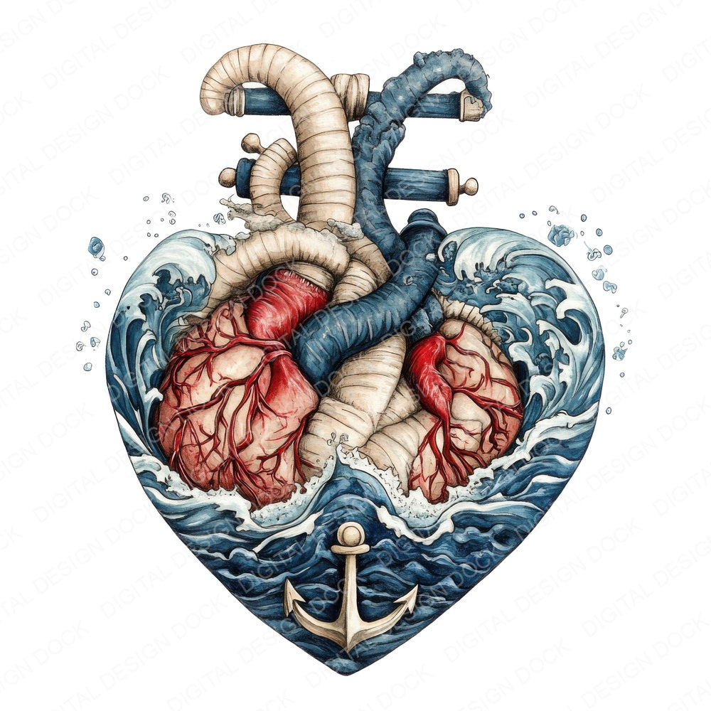 Nautical Heart fussy cut sheet in A4 format showing all 12 designs on one printable page