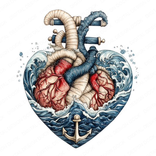 Nautical Heart fussy cut sheet in A4 format showing all 12 designs on one printable page