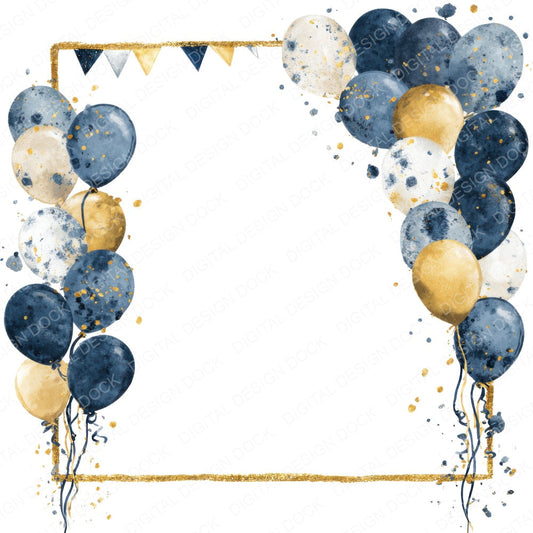 Navy Gold Balloon Frame fussy cut sheet in US Letter format showing all 12 designs on one printable page