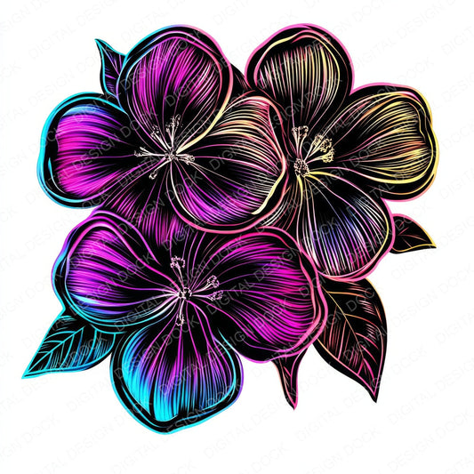 Neon Abstract Flowers fussy cut sheet in A4 format showing all 12 designs on one printable page
