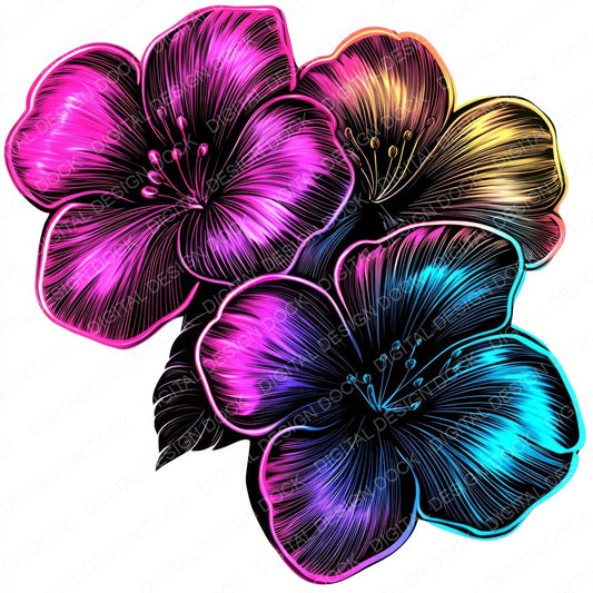 Neon Abstract Flowers fussy cut sheet in US Letter format showing all 12 designs on one printable page