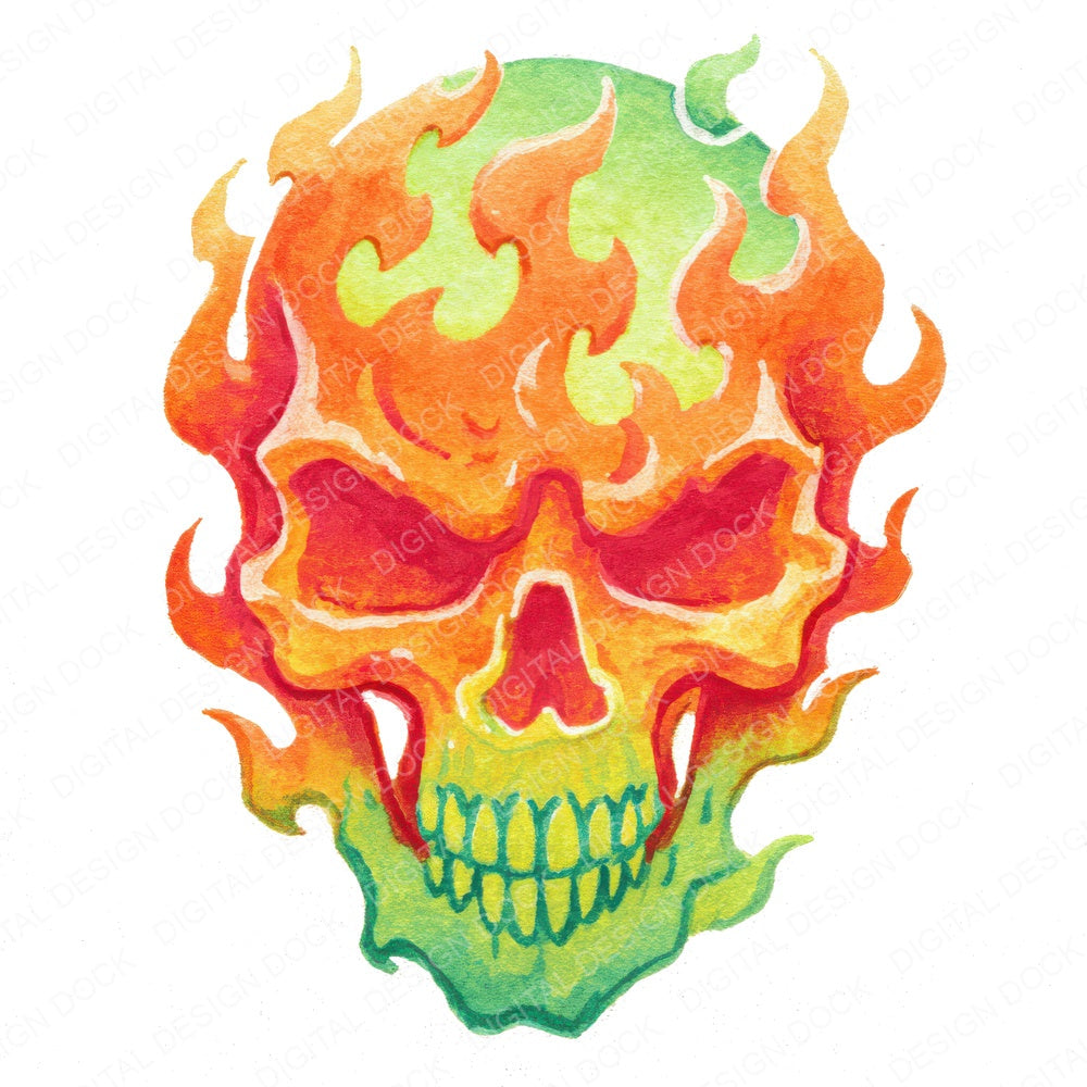 Neon Skull Flames fussy cut sheet in US Letter format showing all 12 designs on one printable page