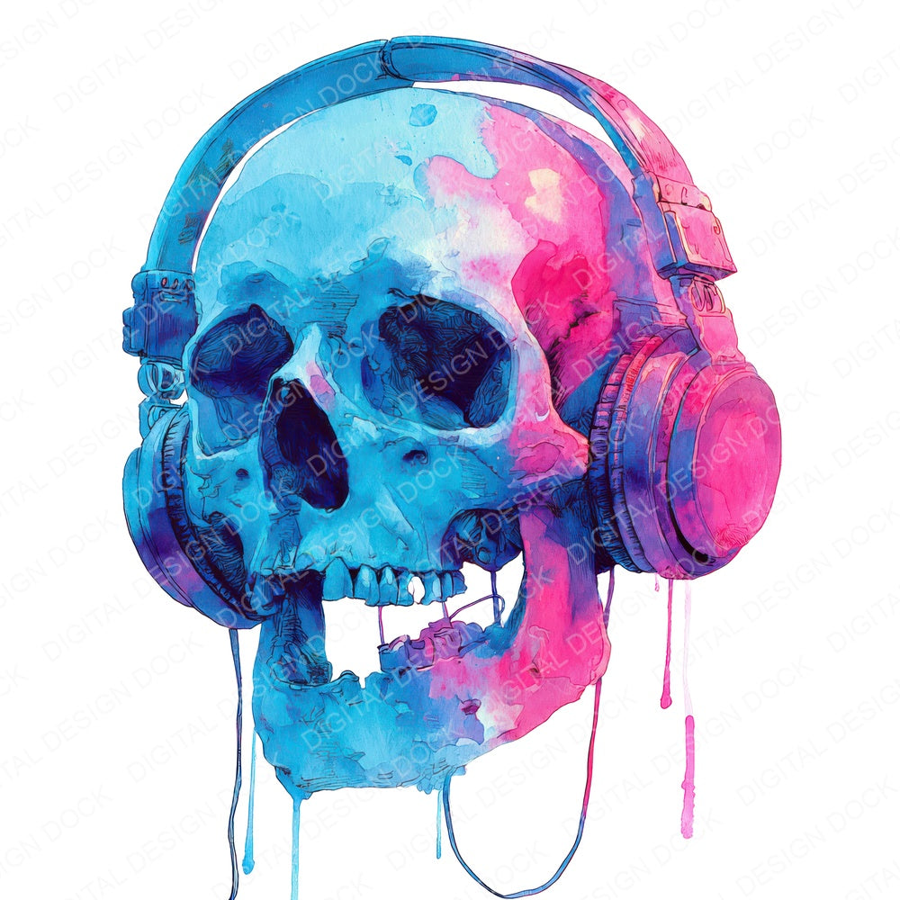 Neon Skull Headphones fussy cut sheet in A4 format showing all 12 designs on one printable page