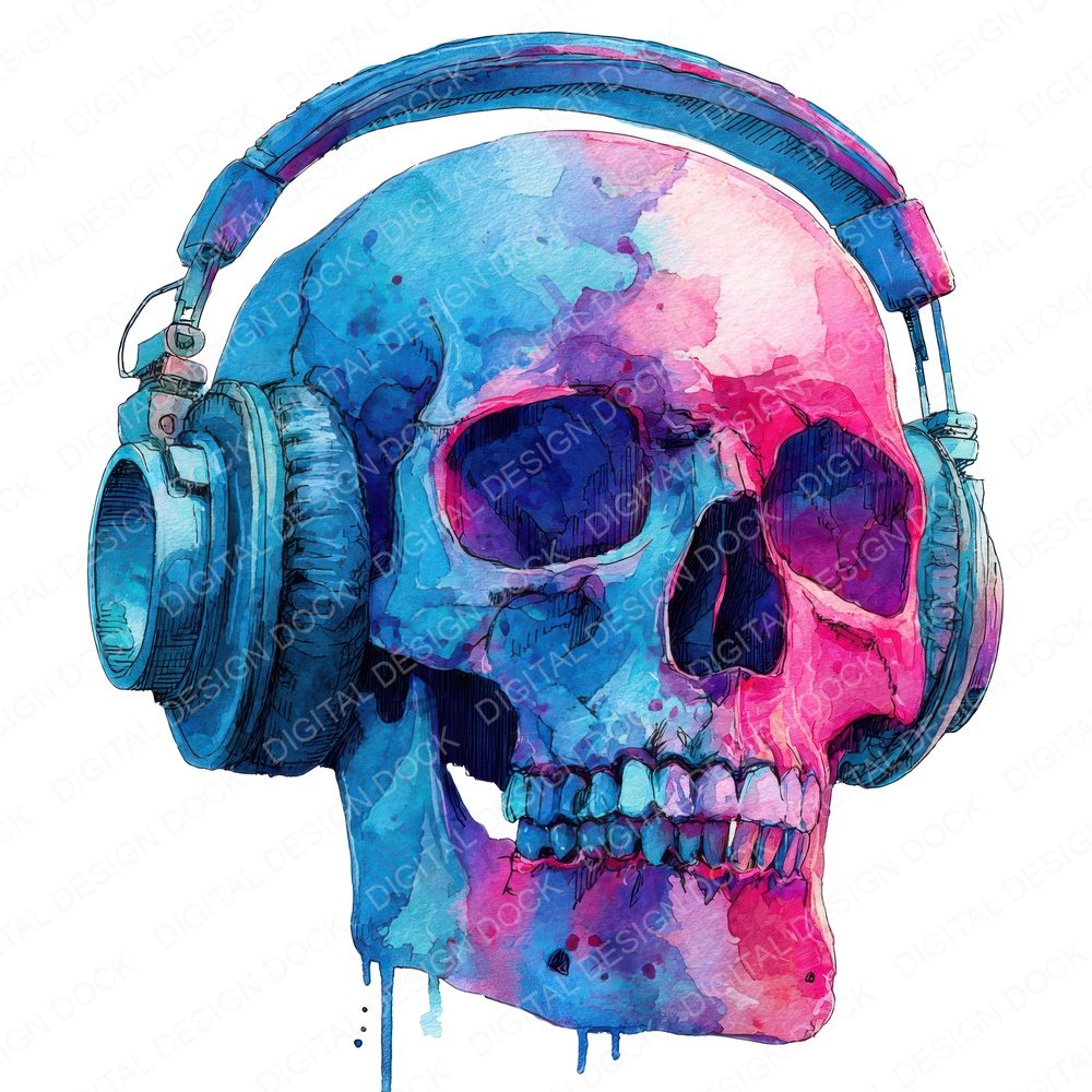 Neon Skull Headphones Clipart Set (DDD006139)