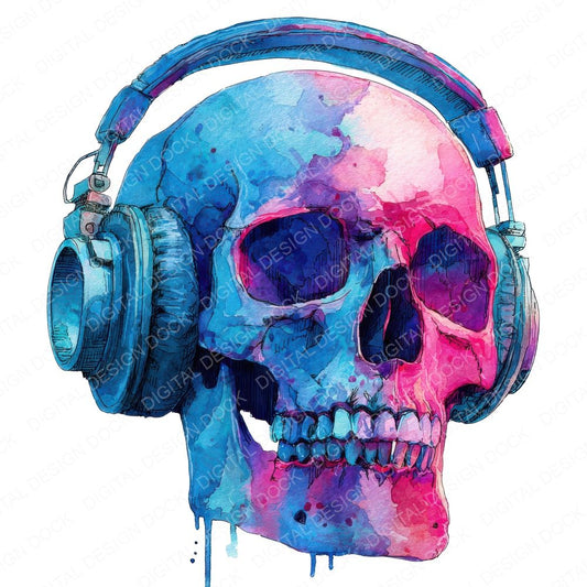 Neon Skull Headphones Clipart Set (DDD006139)