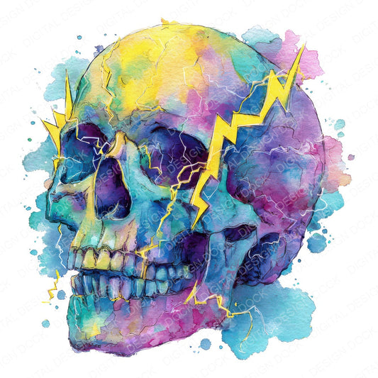 Neon Skull Lightning fussy cut sheet in A4 format showing all 12 designs on one printable page