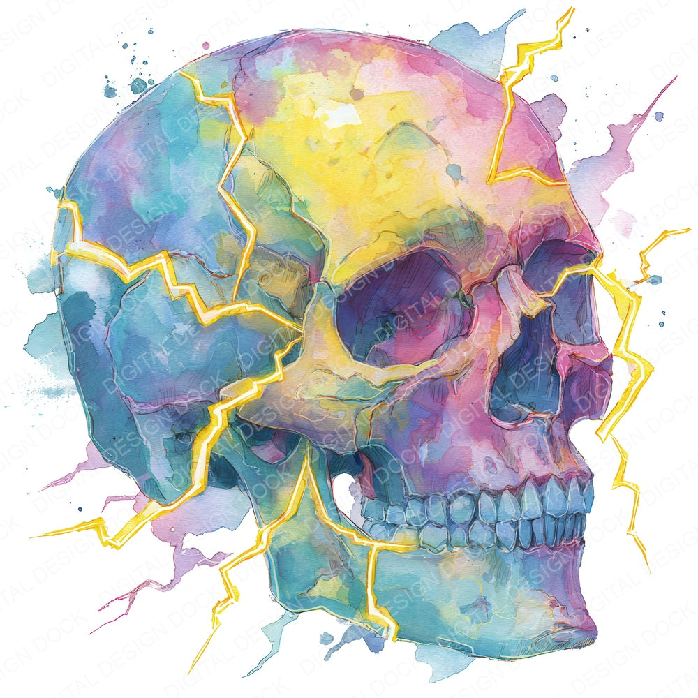 Neon Skull Lightning fussy cut sheet in US Letter format showing all 12 designs on one printable page