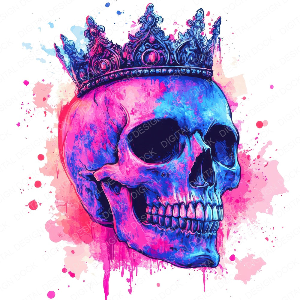 Neon Skull with Crown fussy cut sheet in A4 format showing all 12 designs on one printable page