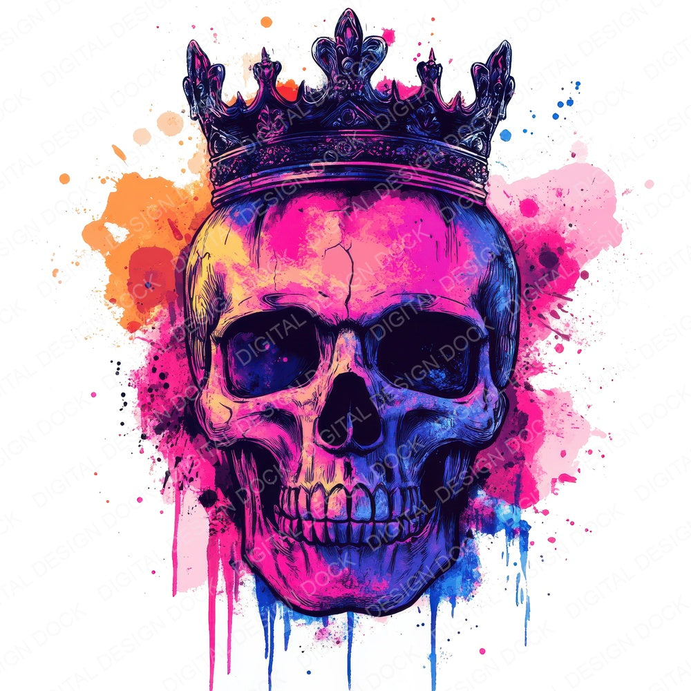 Neon Skull with Crown fussy cut sheet in US Letter format showing all 12 designs on one printable page