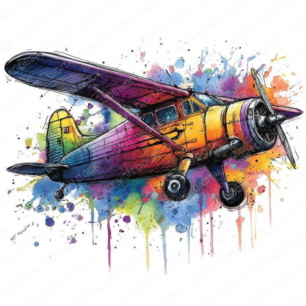 Neon Watercolour Airplane fussy cut sheet in A4 format showing all 12 designs on one printable page