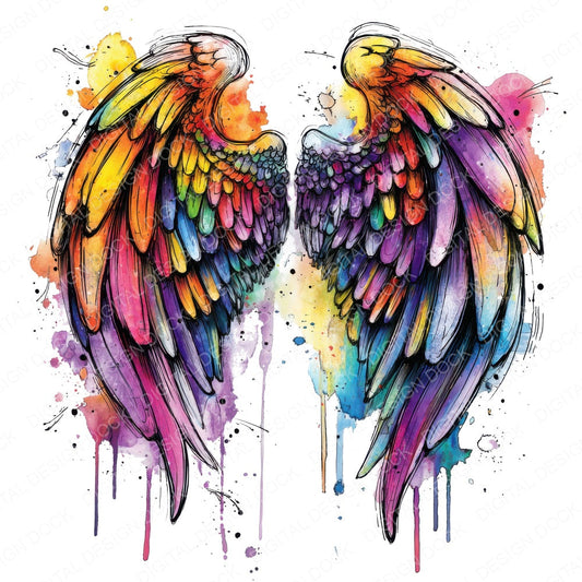 Neon Watercolour Angel Wings fussy cut sheet in A4 format showing all 12 designs on one printable page