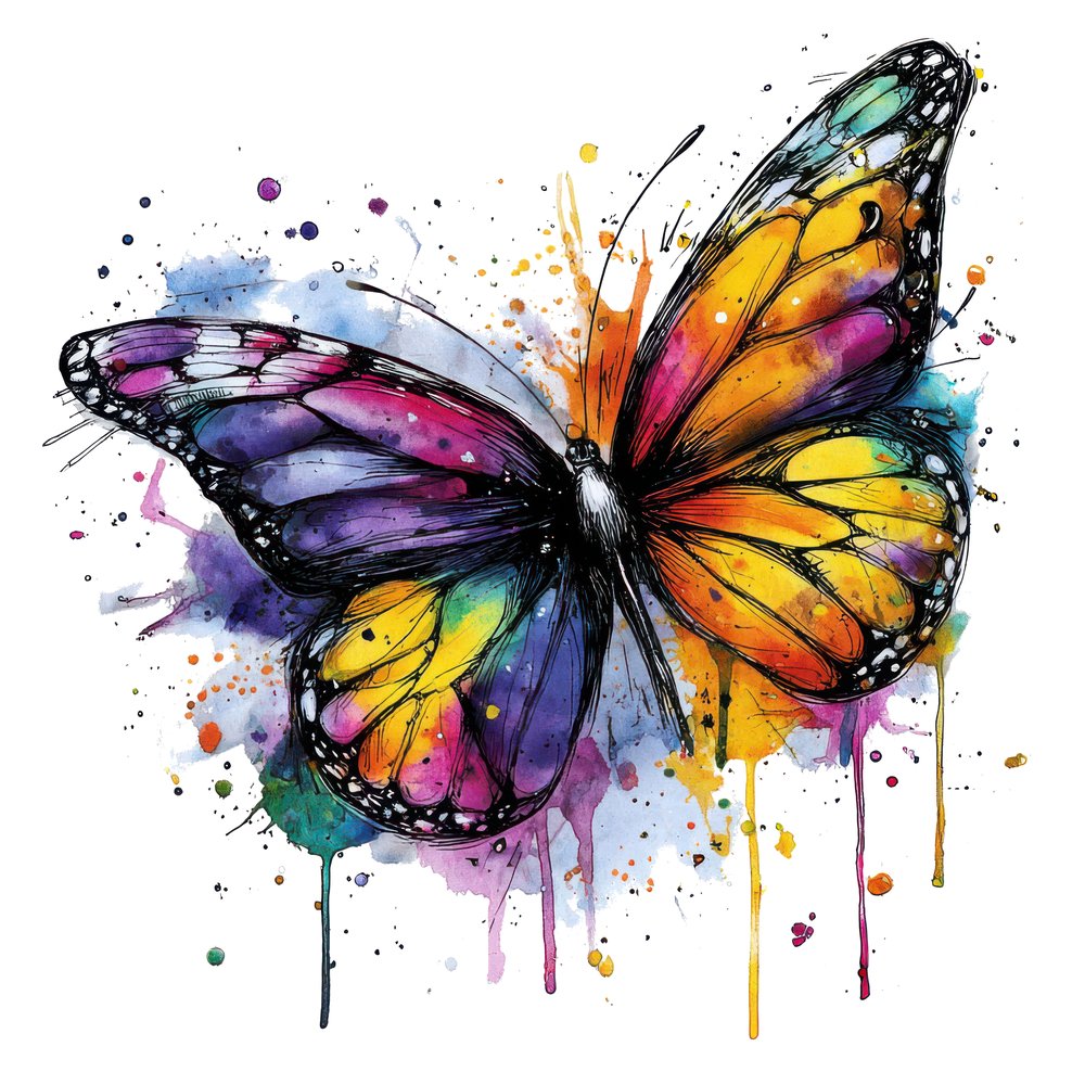 Neon Watercolour Butterfly Clipart Set (DDD006145)
