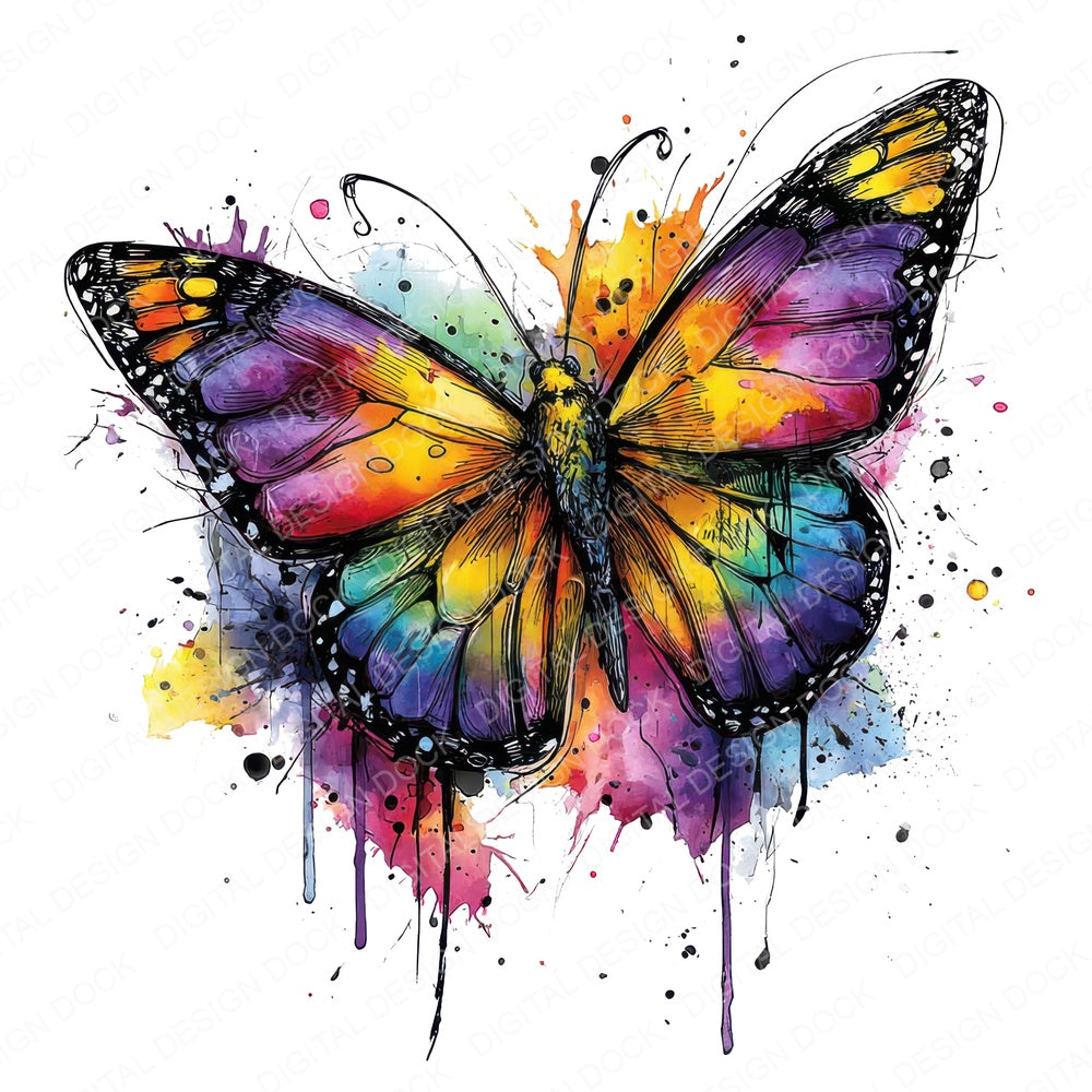 Neon Watercolour Butterfly fussy cut sheet in US Letter format showing all 12 designs on one printable page