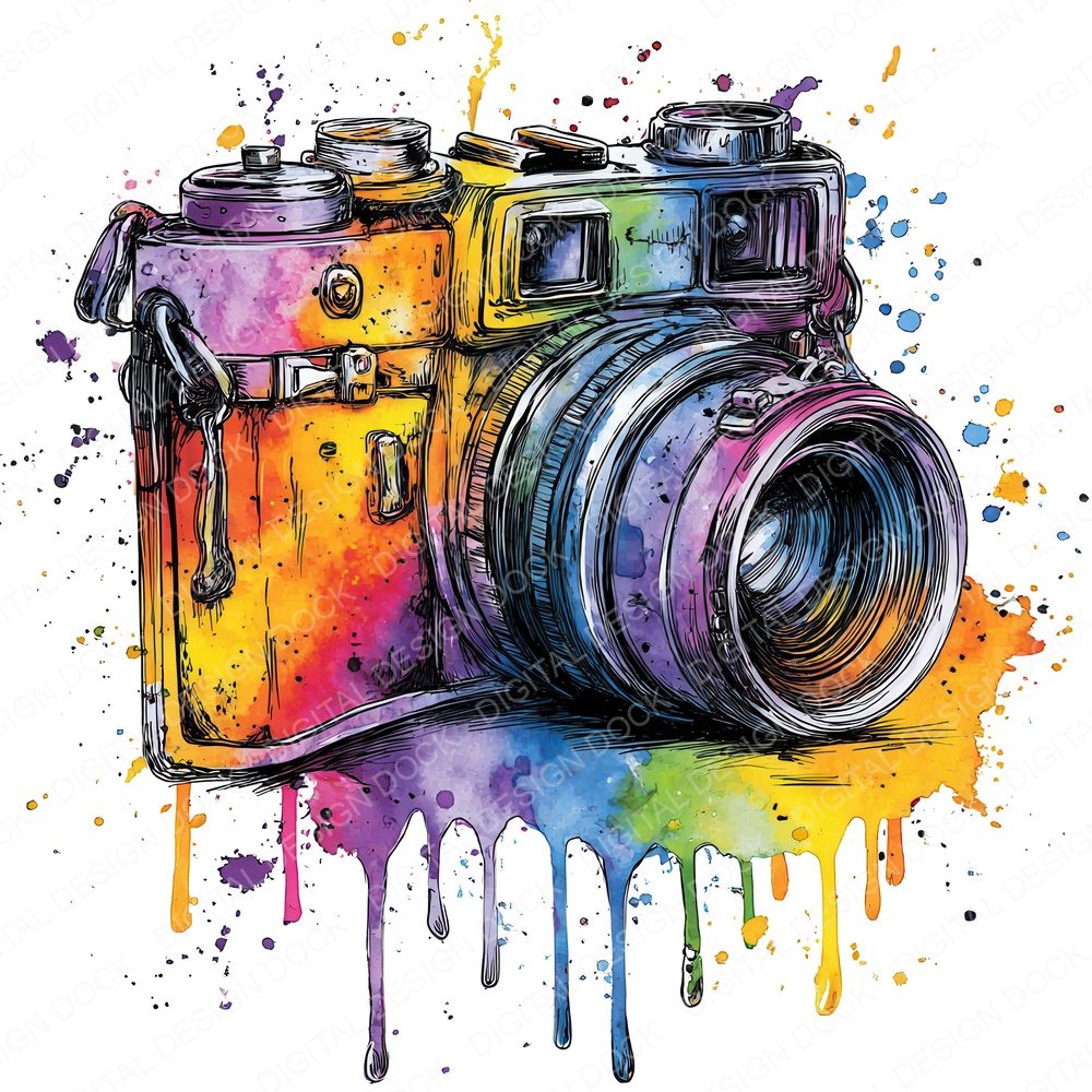 Neon Watercolour Camera Clipart Set (DDD006146)