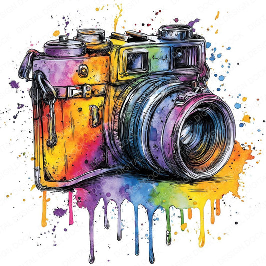 Neon Watercolour Camera Clipart Set (DDD006146)