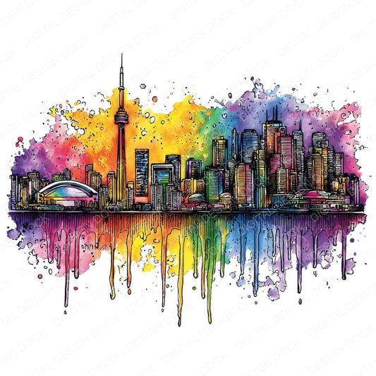Neon Watercolour City Skyline fussy cut sheet in A4 format showing all 12 designs on one printable page