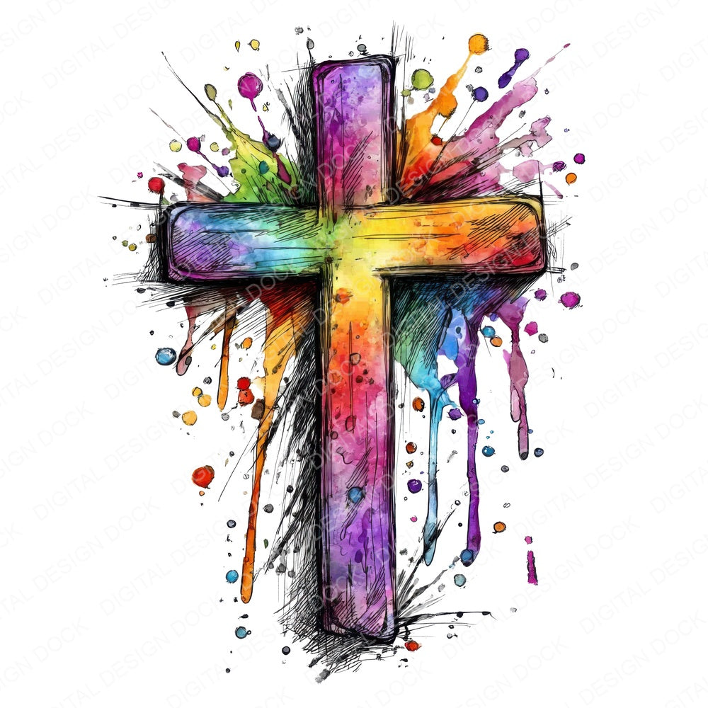 Neon Watercolour Cross fussy cut sheet in A4 format showing all 12 designs on one printable page