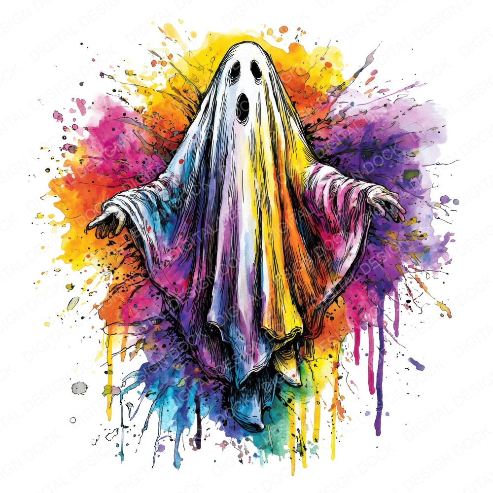 Neon Watercolour Ghost fussy cut sheet in A4 format showing all 12 designs on one printable page