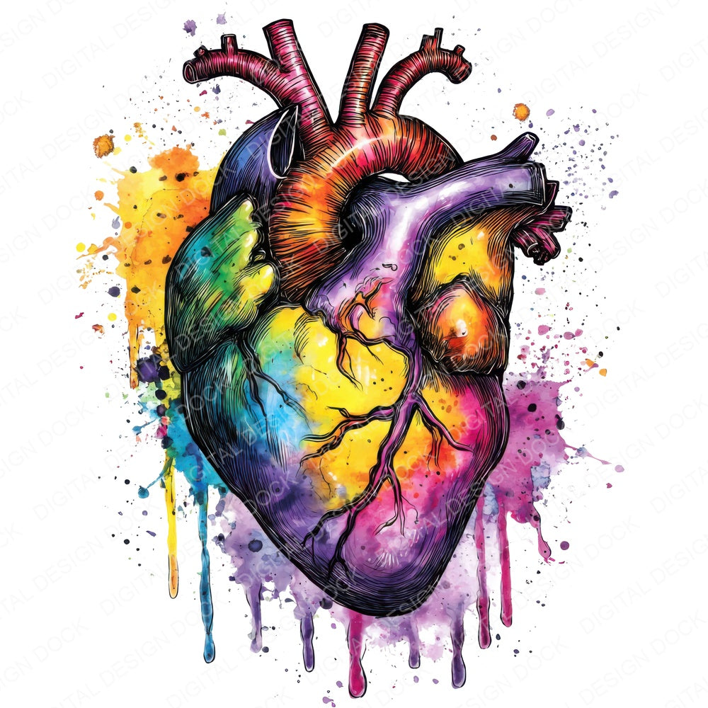 Neon Watercolour Heart fussy cut sheet in A4 format showing all 12 designs on one printable page