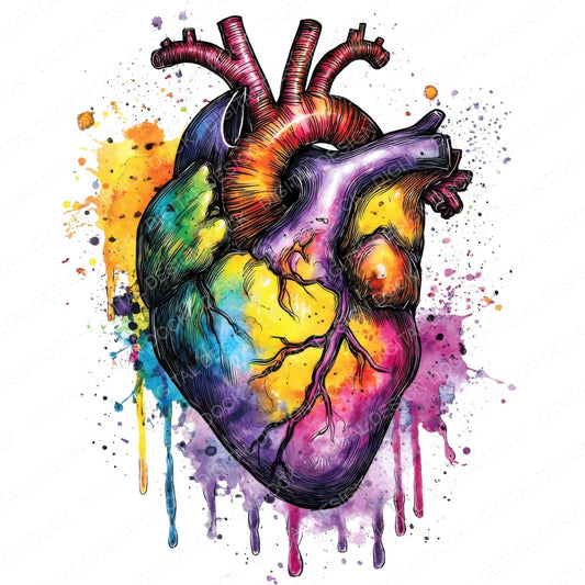 Neon Watercolour Heart fussy cut sheet in A4 format showing all 12 designs on one printable page