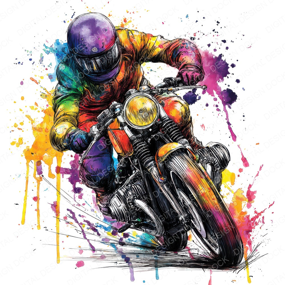 Neon Watercolour Motorbike fussy cut sheet in A4 format showing all 12 designs on one printable page