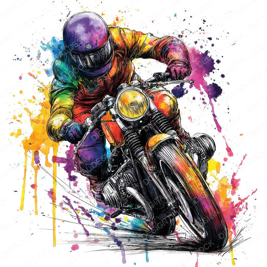 Neon Watercolour Motorbike fussy cut sheet in A4 format showing all 12 designs on one printable page