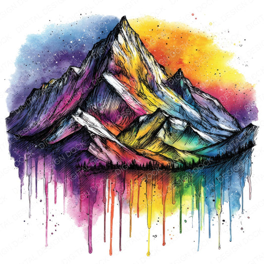 Neon Watercolour Mountain fussy cut sheet in A4 format showing all 12 designs on one printable page