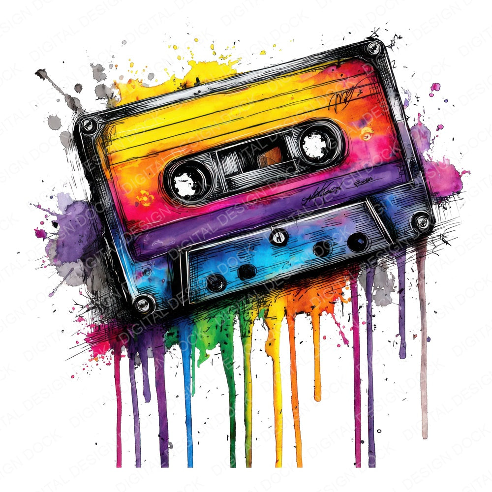 Neon Watercolour Music Cassette Tape Fussy Cut Sheets (DDD010537)