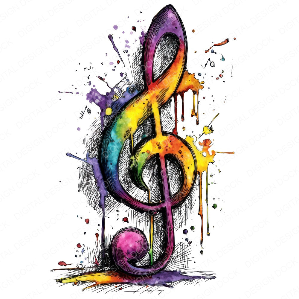 Neon Watercolour Music Note fussy cut sheet in A4 format showing all 12 designs on one printable page