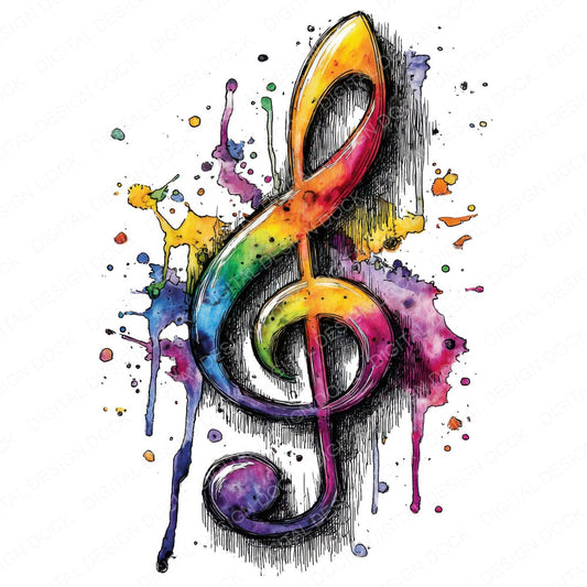 Neon Watercolour Music Note fussy cut sheet in US Letter format showing all 12 designs on one printable page